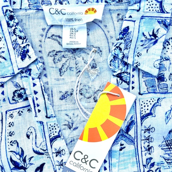 C&C California Tops - C&C California Sky Blue Patterned Linen Shirt